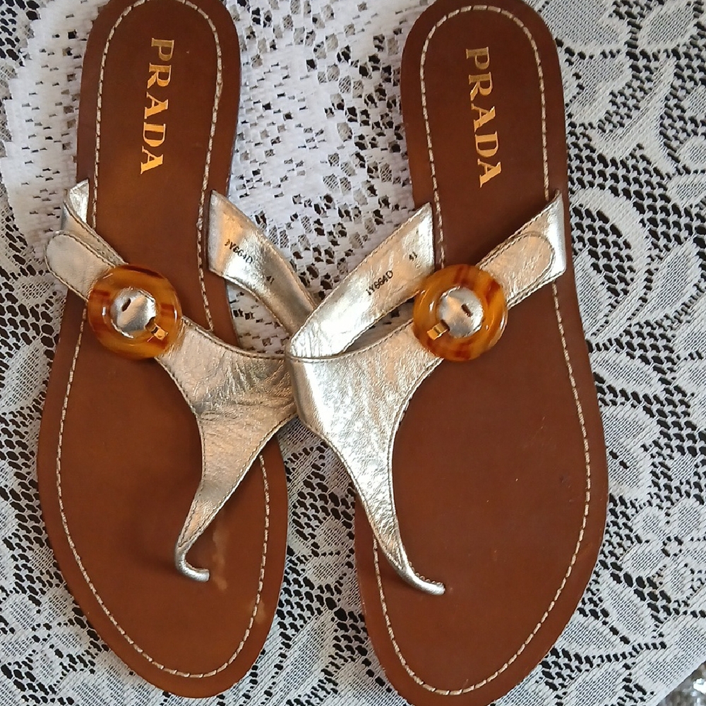 Prada Silver Sandals Chic T-Strap Design